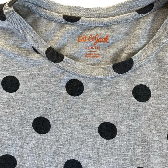 Cat & Jack | Kid’s Grey and Black Polka Dot Tshirt with Sleeve Detail Size L - Picture 4 of 7